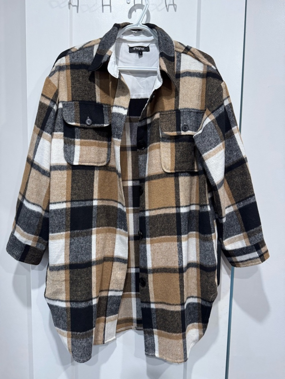 Plaid Shacket Jacket in Camel & Black - Women